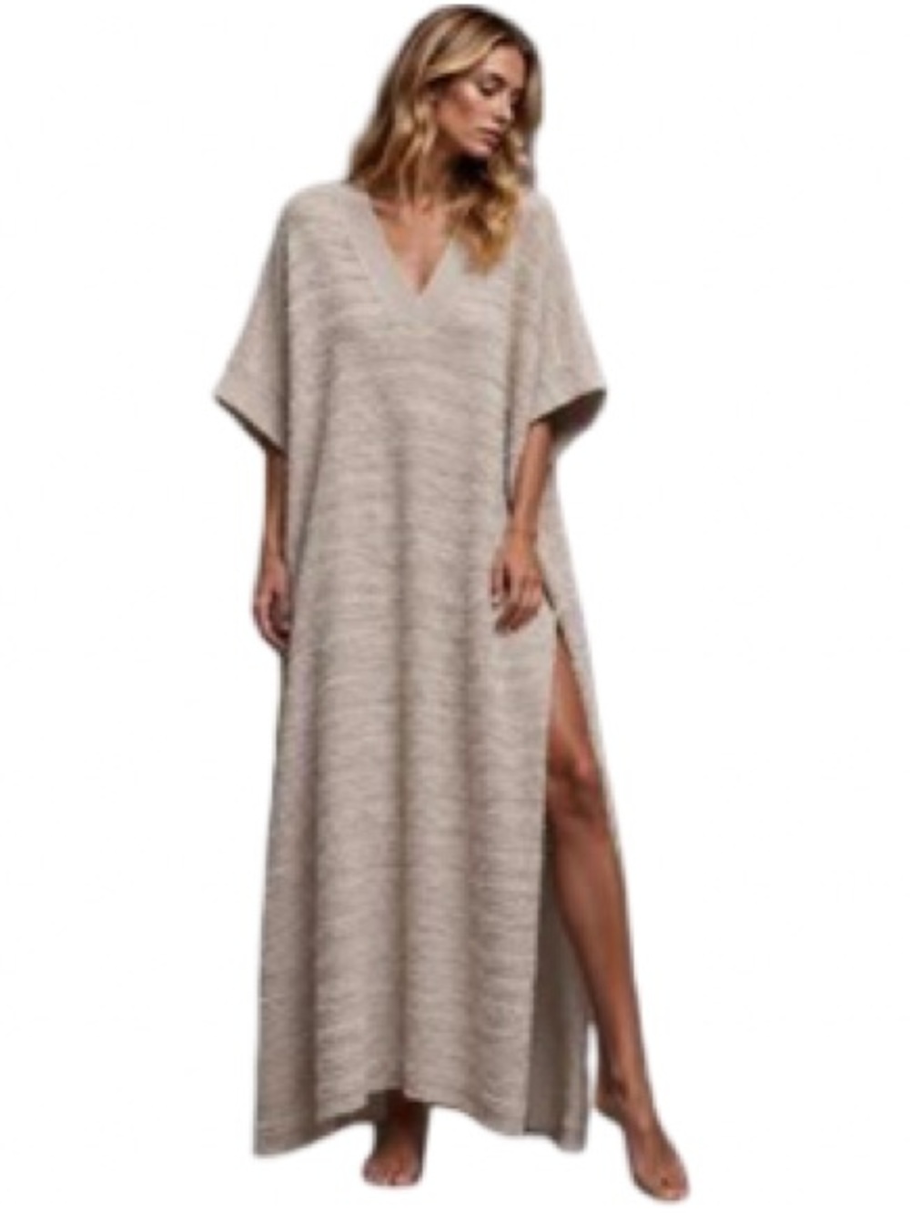 **RARE!!** 🤍☀️🏝️ Free People Off-White Knit Maxi Caftan Top Dress Coverup